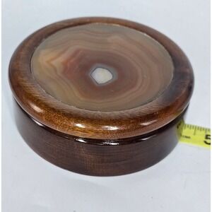 Wooden‎ Box with Agate Slice 4.5" made in Brazil